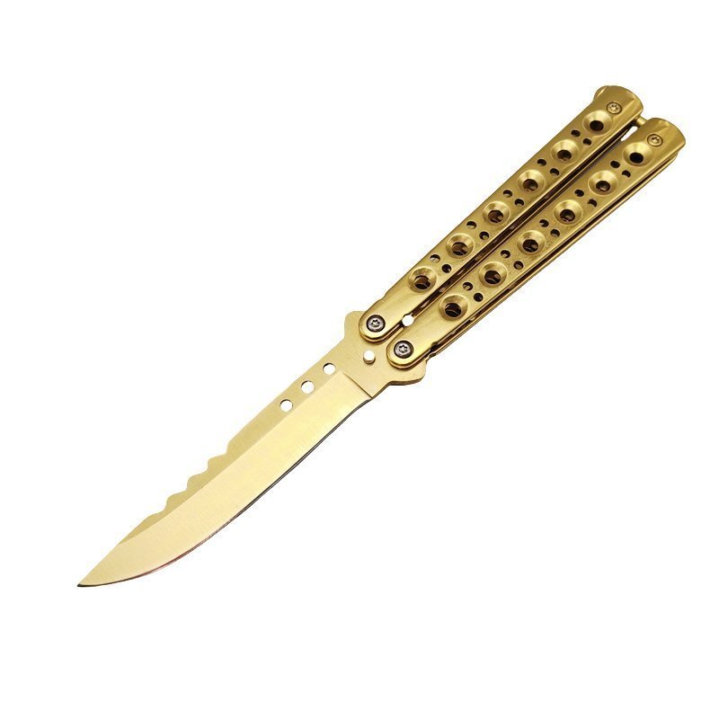 5a3fc52aa4db035fa48a616e483ae98-1.jpg Balisong Messer Gold – Bild 1