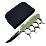 5.25inch OTF Top MACHINED KNUCKLE TRENCH AUTOMATIC KNIFE MATTE GREEN,schlagring