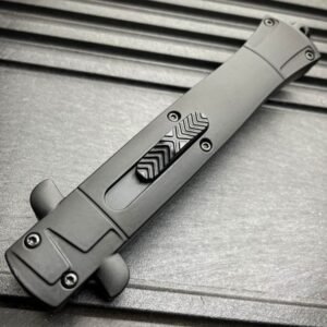 9 Zoll Automesser Italienisches Stiletto-Stil OTF-Messer Damascus Etch – Bild 9