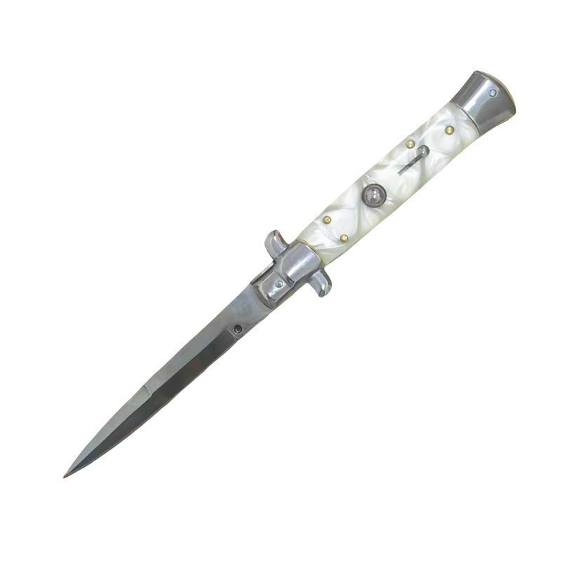 20241115162701.jpg 9 Zoll italienisches Stiletto-Messer – Springmesser mit perlweißem Griff