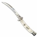 9-Zoll-Italienisches Stiletto-Messer – Springmesser mit weißem Schalenharzgriff